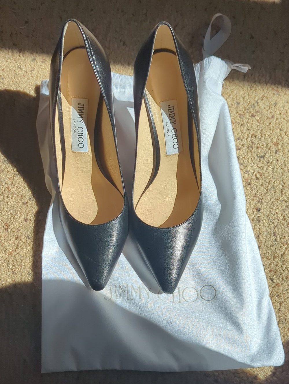 Jimmy Choo Black Pointed-Toe Leather Pumps Wore Twice